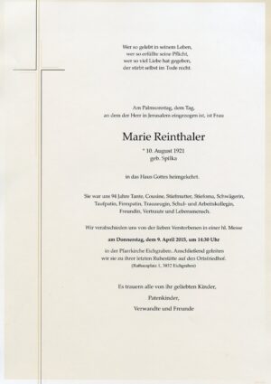 Portrait von Eichgraben – Frau Marie Reinthaler