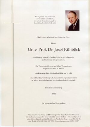 Portrait von Altlengbach – Herr Univ. Prof. Dr. Josef Kühböck