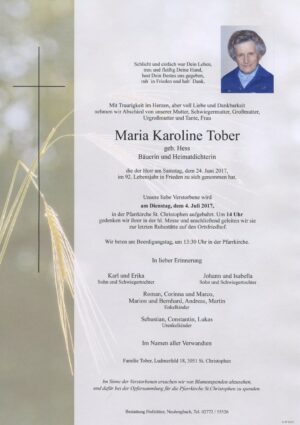 Portrait von St. Christophen – Frau Maria Karoline Tober