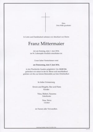 Portrait von Gaaden Herr Franz Mittermaier