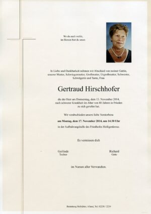Portrait von Heiligenkreuz – Frau Gertraud Hirschhofer