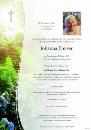Portrait von Neustift-Innermanzing- Frau Johanna Preiser