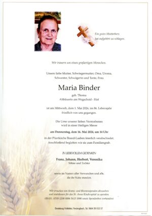 Portrait von Brand-Laaben – Frau Maria Binder